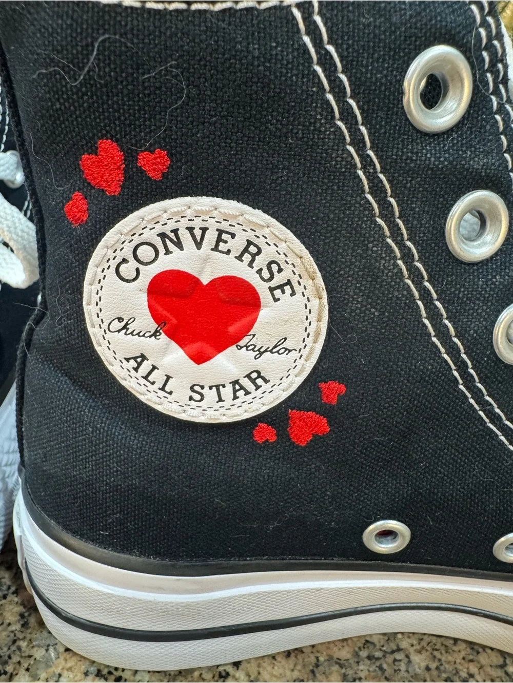 Converse Kids Black High-Top Sneakers with Red Heart Print platform